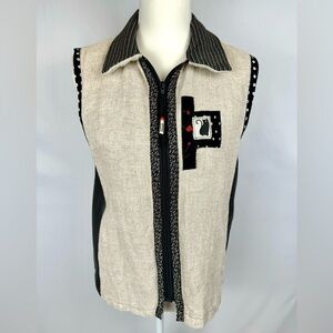K.d. Spring Cat Vest Patchwork Beige Pockets Lightweight Size XS